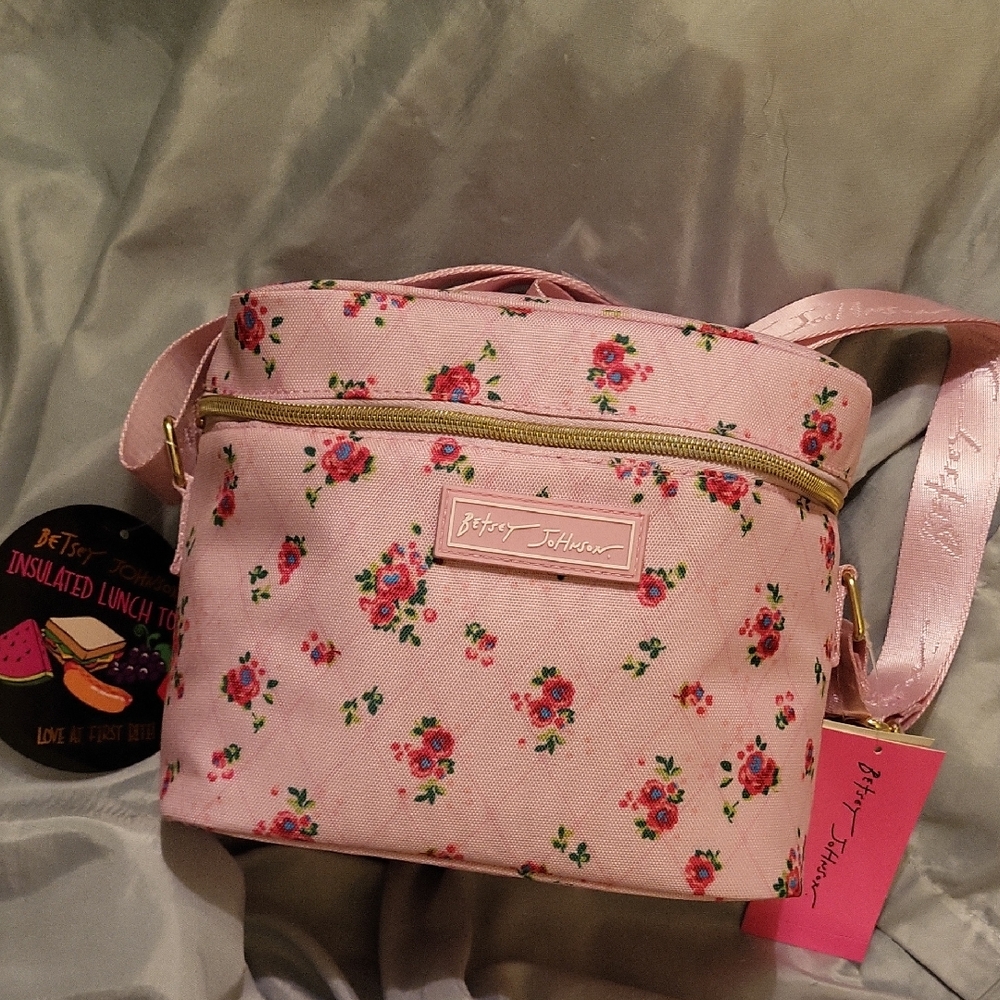 Betsey Johnson Zip Top Lunch Tote Bnwt Floral Pink Print Ti Rt Te